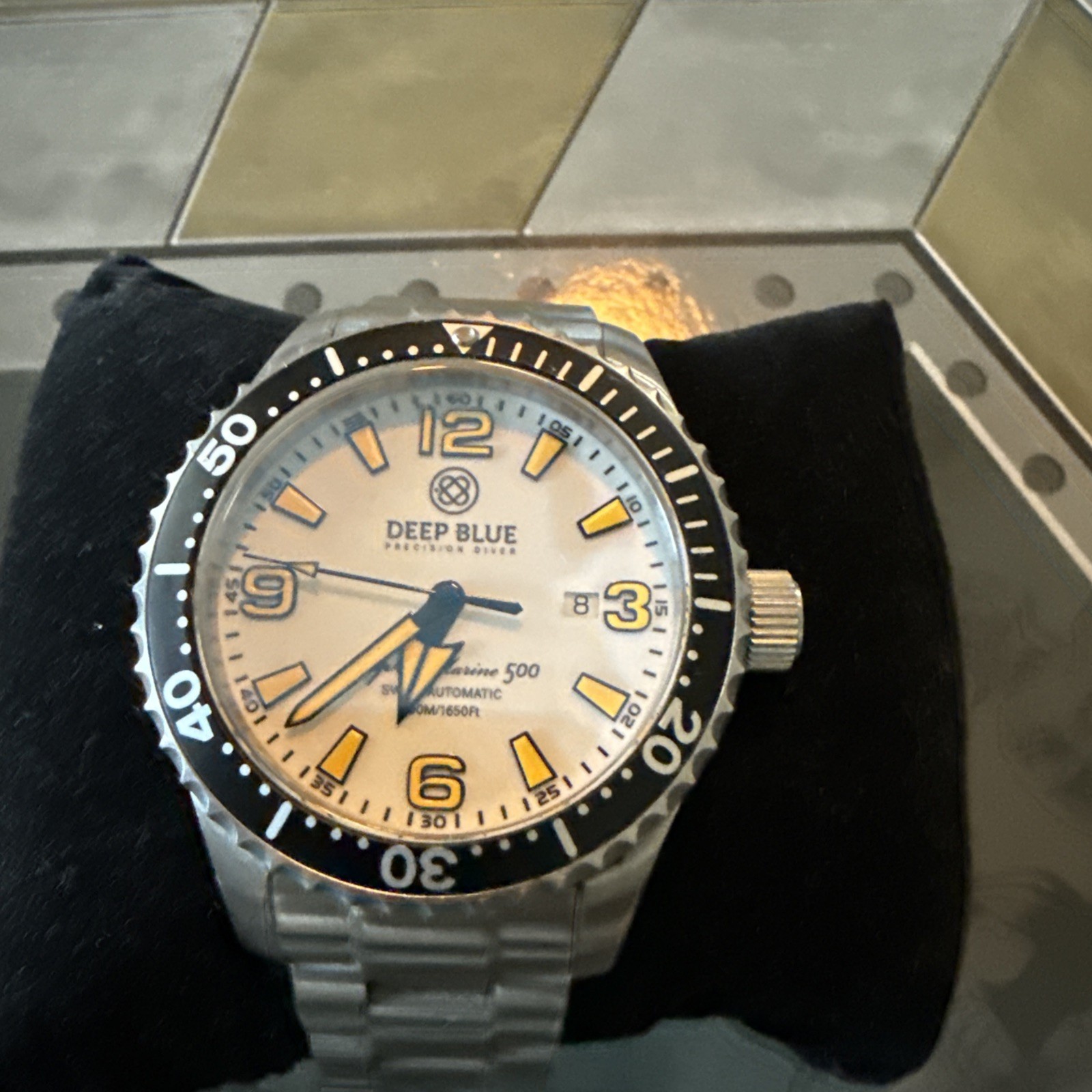 Deep Blue Alpha Marine 500 Full Lume Dial Automatic Sapphire #0256 Rare