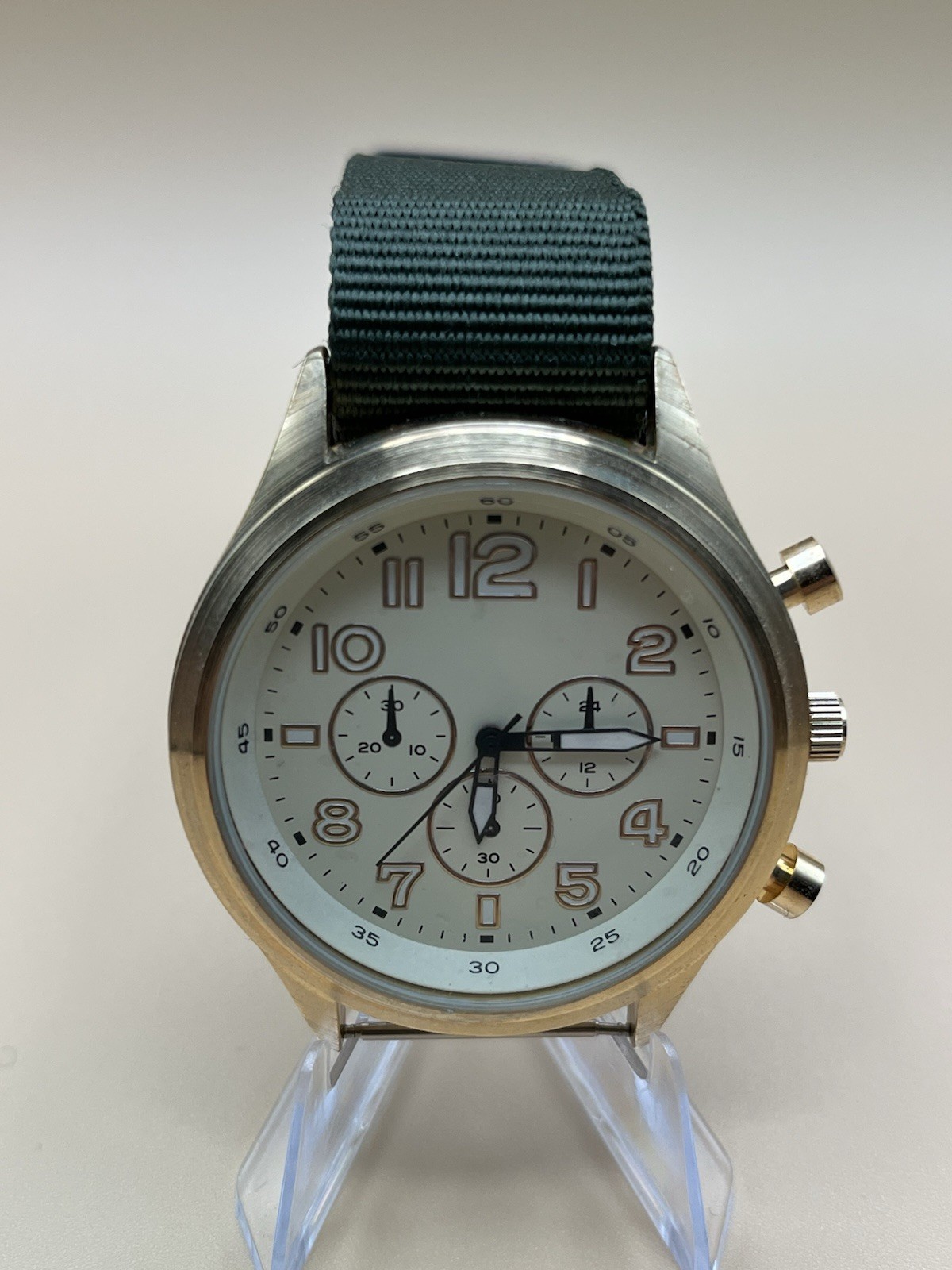 Watch Bronze/ Stainless Steel Chronograph Green Strap Dead Battery