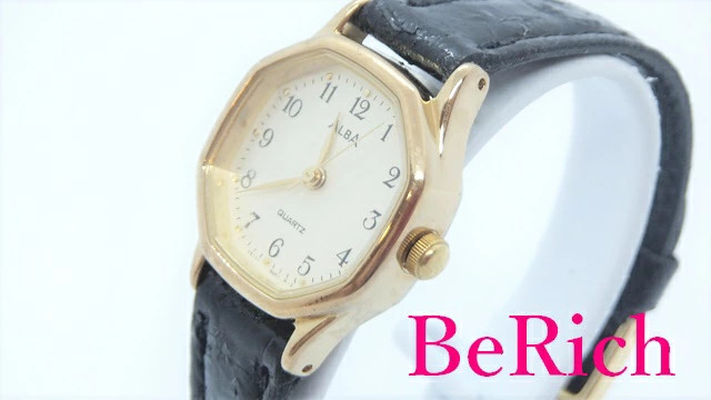 [A1R] Seiko Alba V811 5561 Ivory Dial SS Leather Black Quartz [f8w]