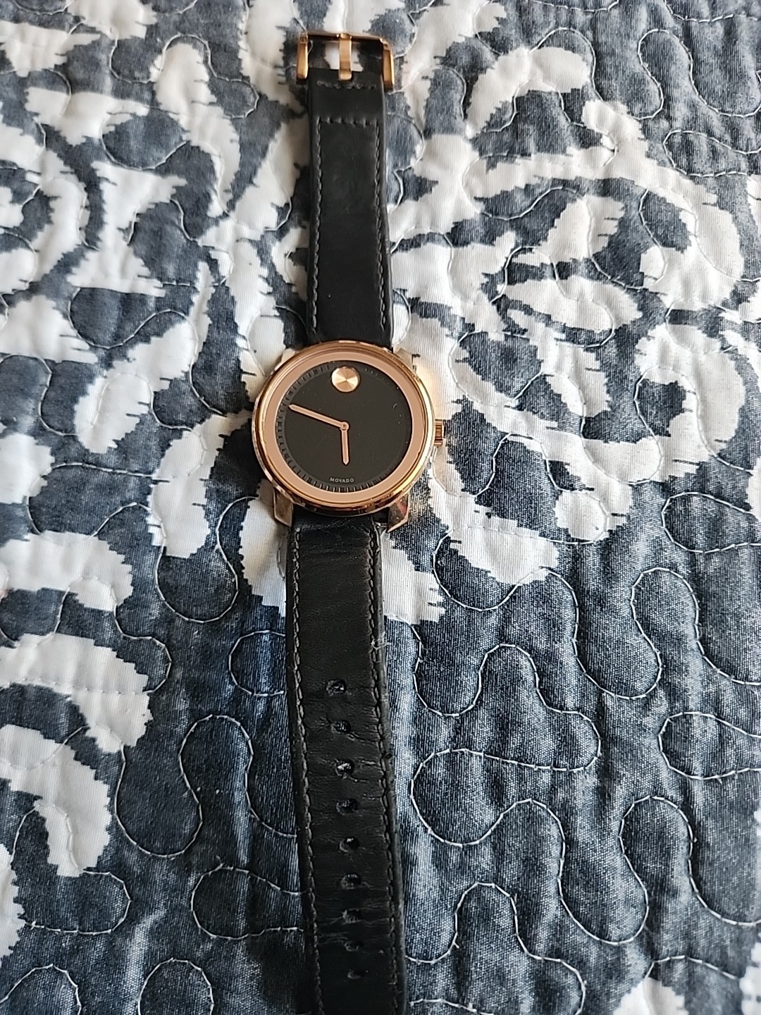 Movado Bold Men’s Swiss Quartz Rose Gold PVD and Italian Black Leather band