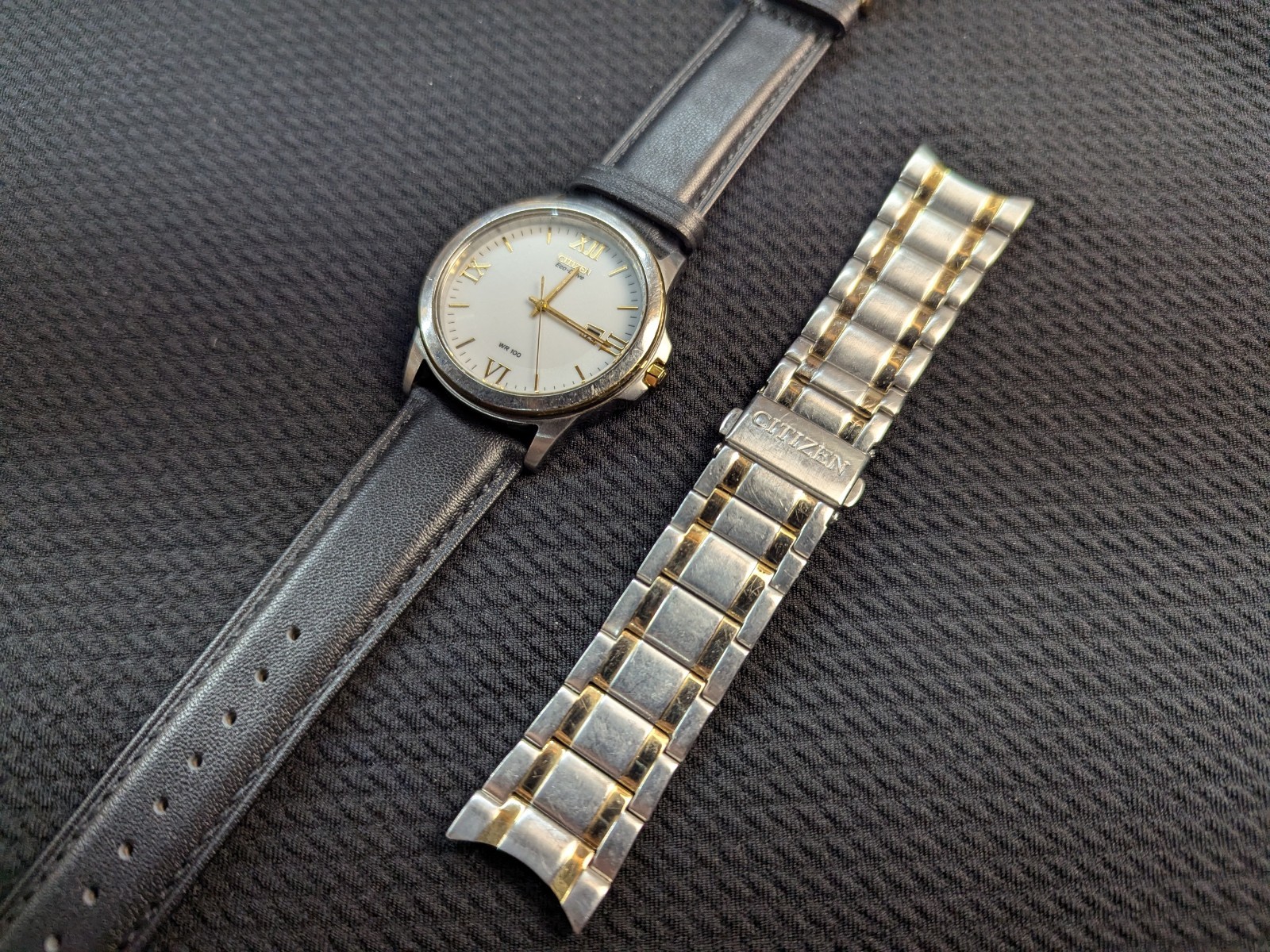 Citizen Eco-Drive Mens Watch White Roman Dial Bracelet WR100 NEW CAPACITOR