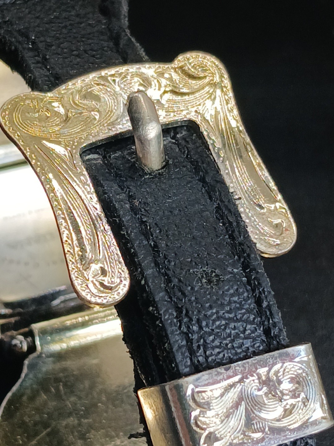 Montana Silversmiths Watch Silver And Gold With Sheep Emblem Black Leather Strap