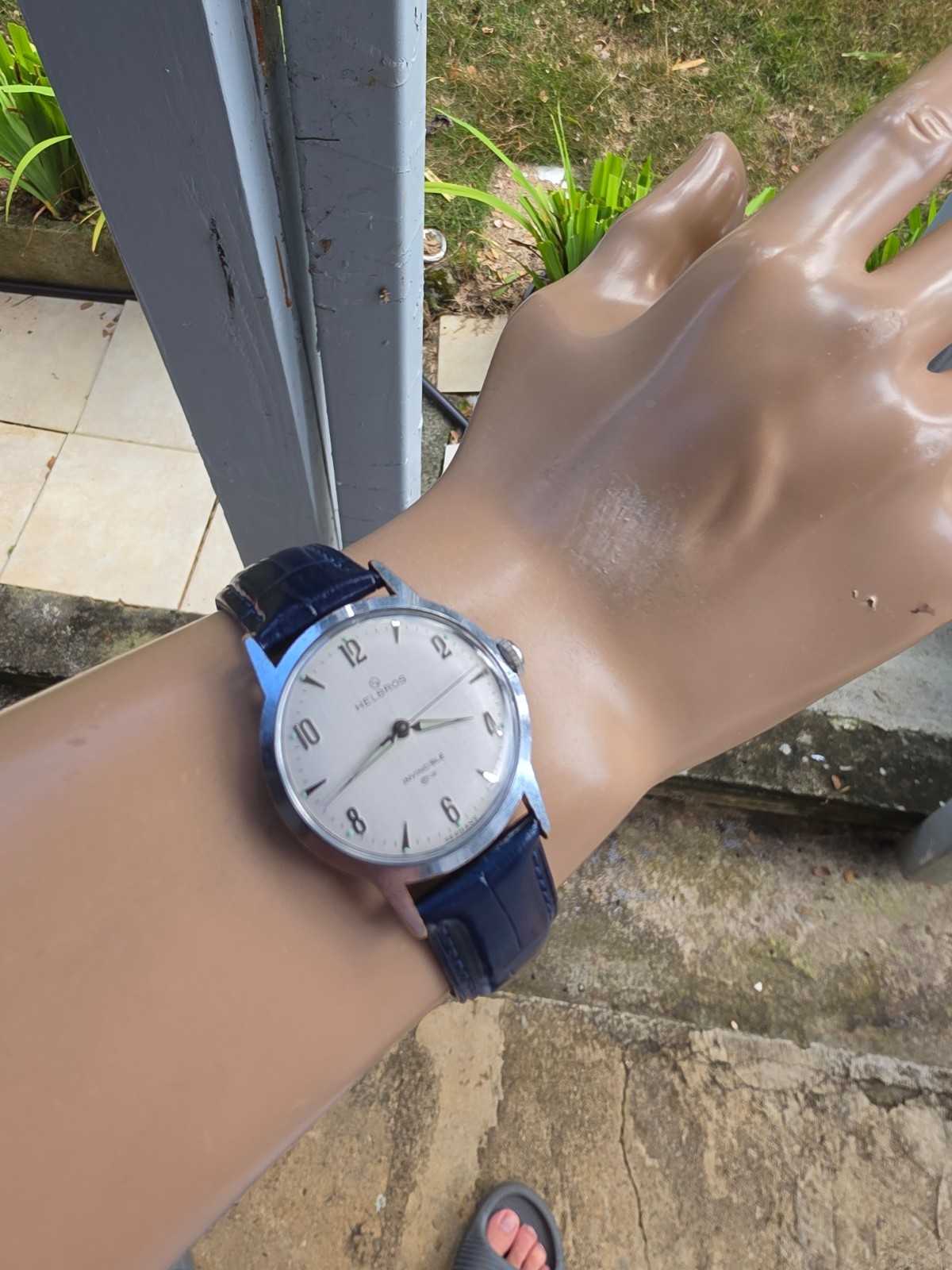Vintage HELBROS men’s manual wind watch Linen dial PUW 61 Germany 1950s