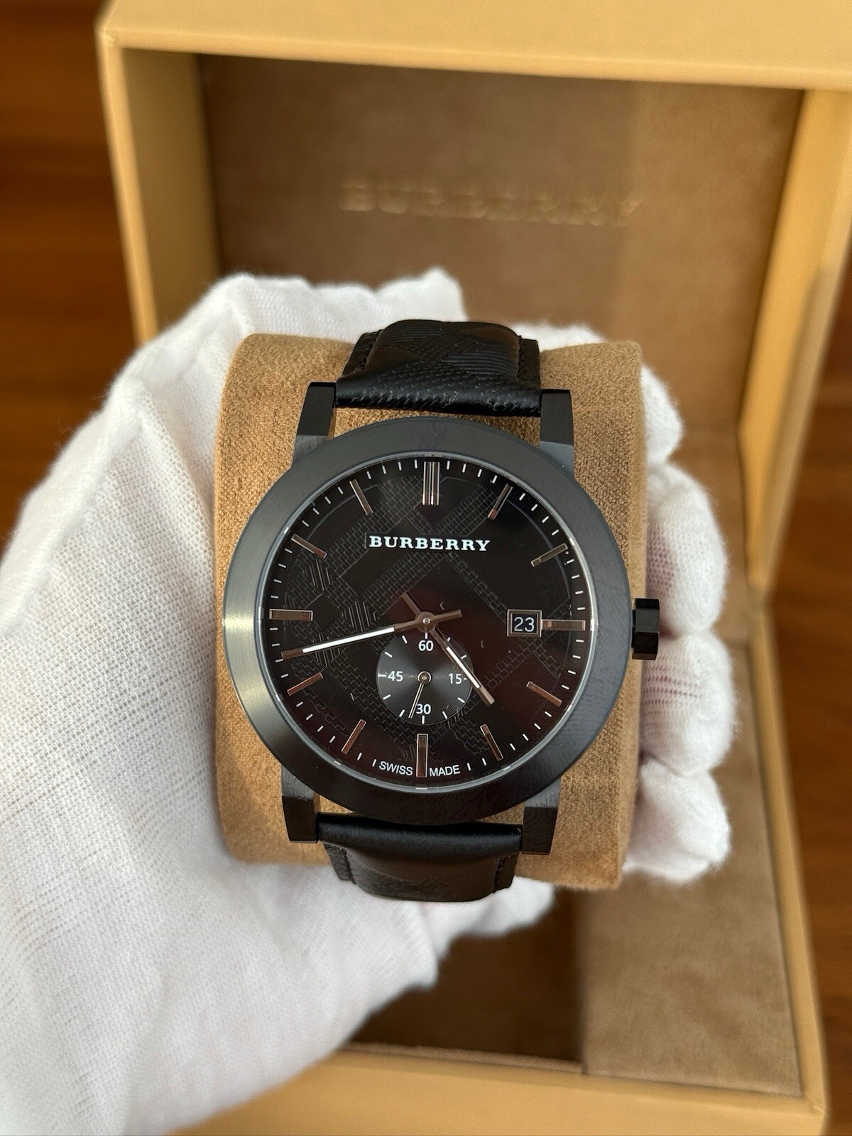 Burberry The City Black Dial Black Leather Strap Watch for Men – BU9906