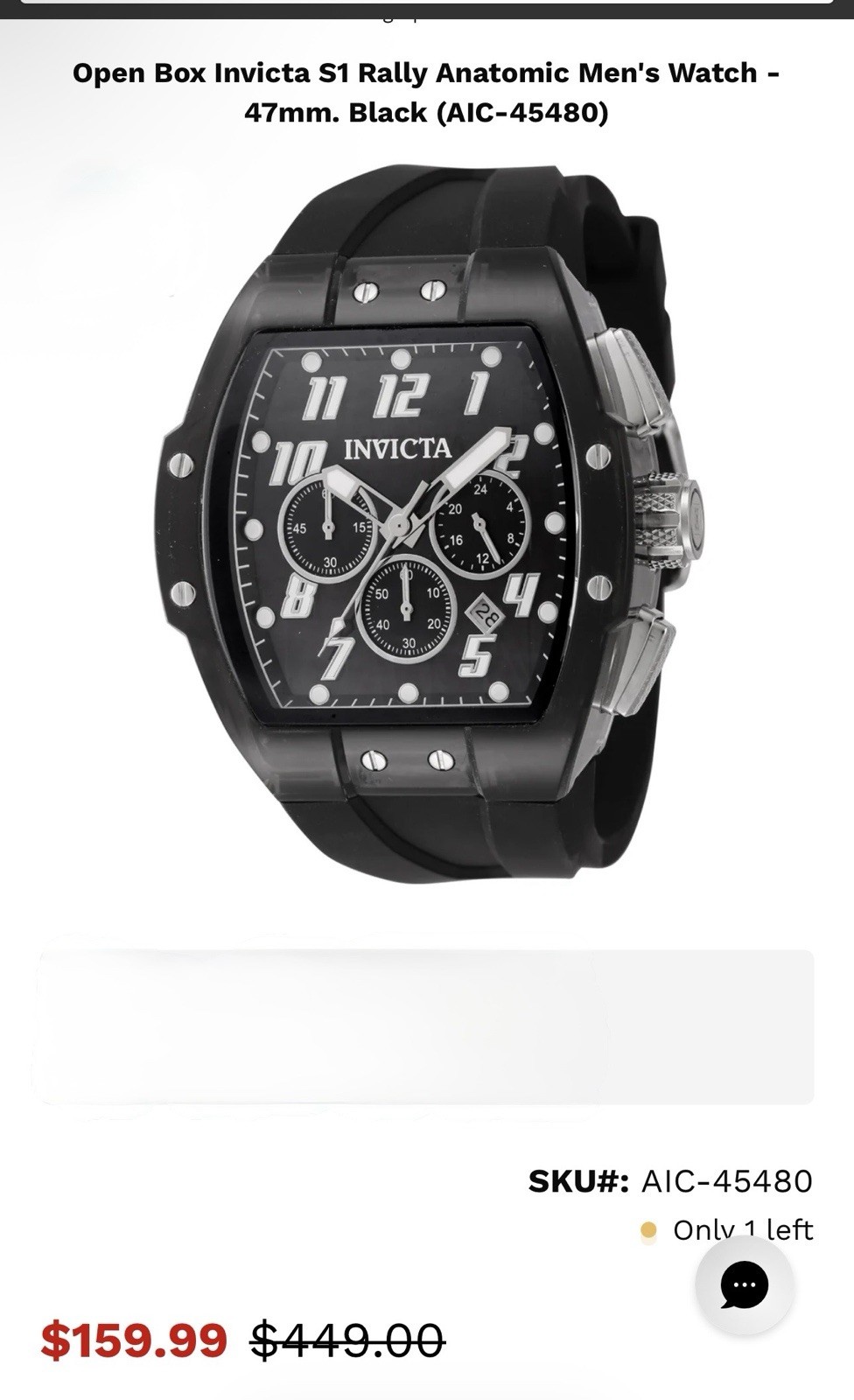 Invicta S1 Rally Anatomic Men’s Watch 47mm Black Quartz Chronograph Date Box