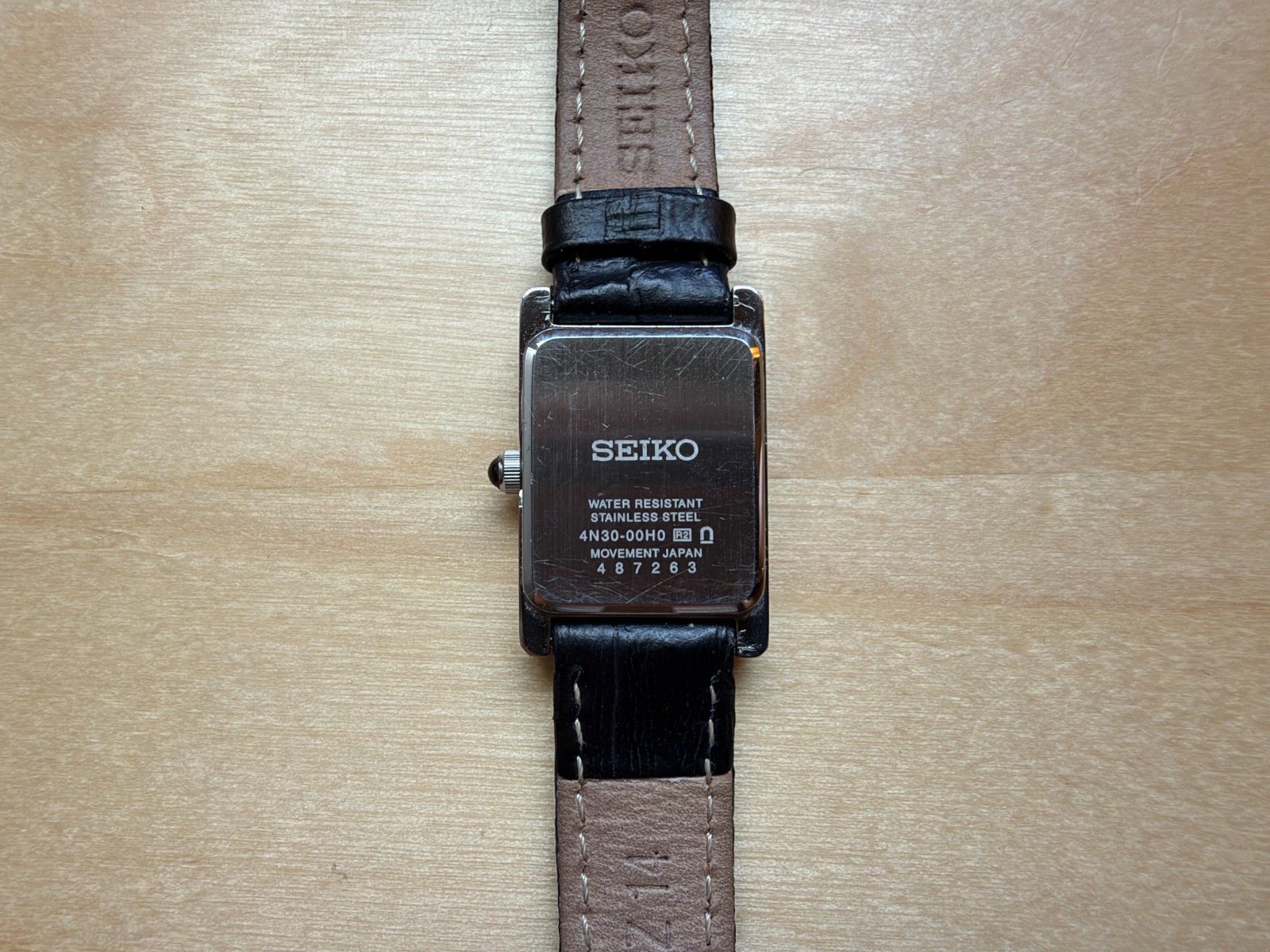 Seiko SWR053 4N30-00H0 Women’s Rectangular Quartz Watch Black Leather Box