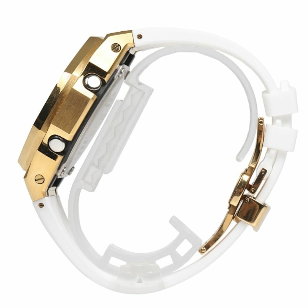 G-Shock GA2100 White Metal Gold Custom Frosted Baguette CZ Bezel Rubber Band Cas