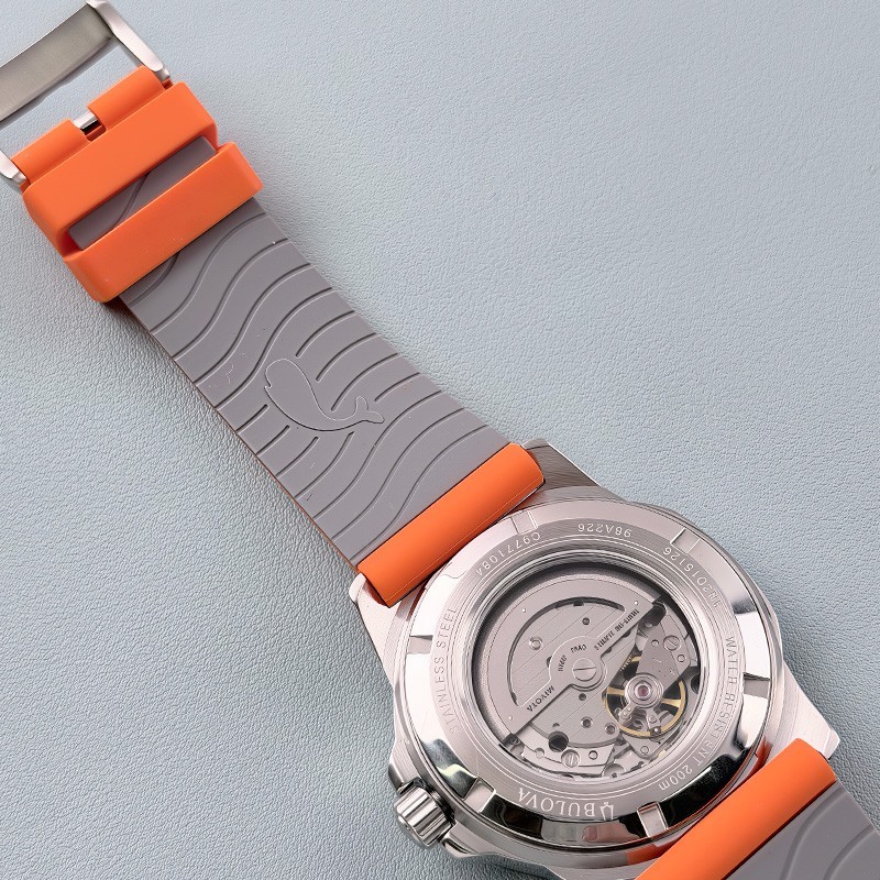 Bulova Marine Star 98A226 Automatic Men’s Watch White Dial Orange Silicone Strap