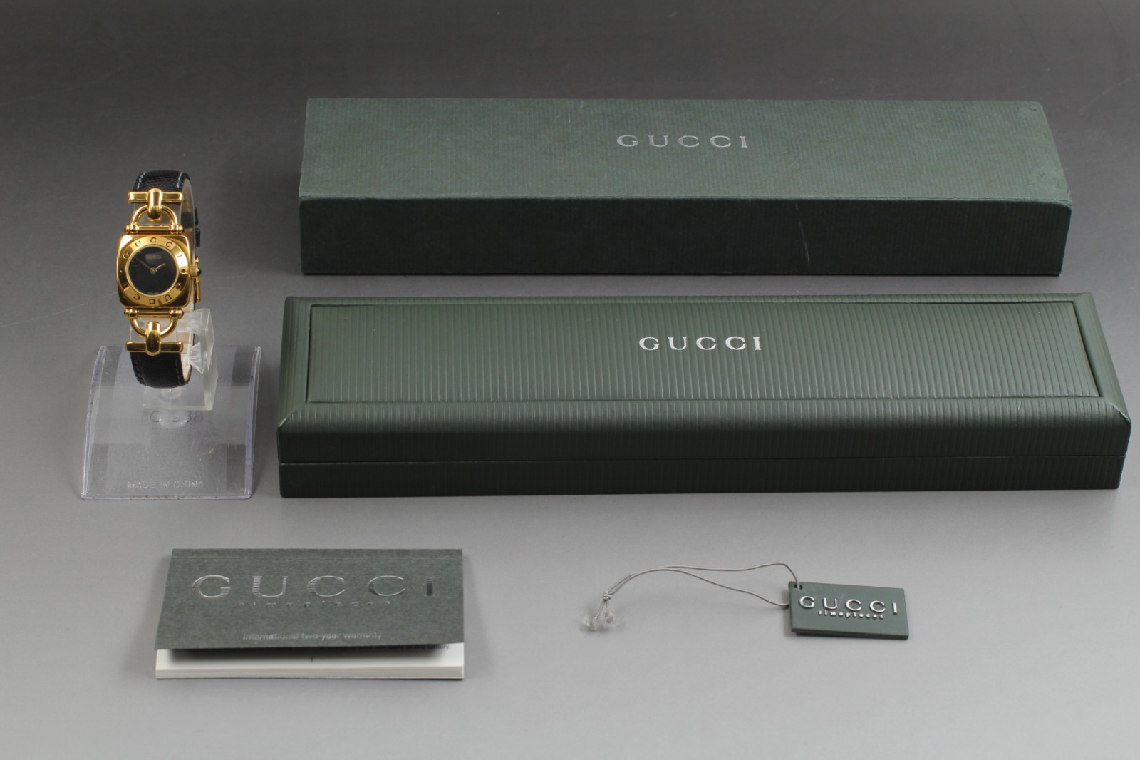 【Near MINT /Box】 Gucci Horsebit 6300L Gold Black Leather Ladies Watch from JAPAN
