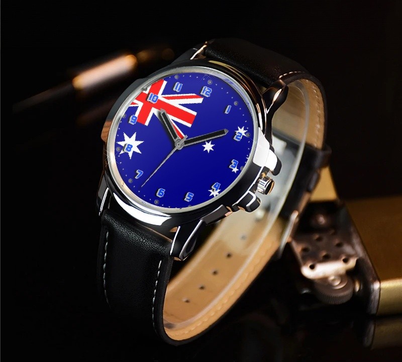 Flag Of Australia Collectable Leather Strap Big Dial Gift Wrist Watch