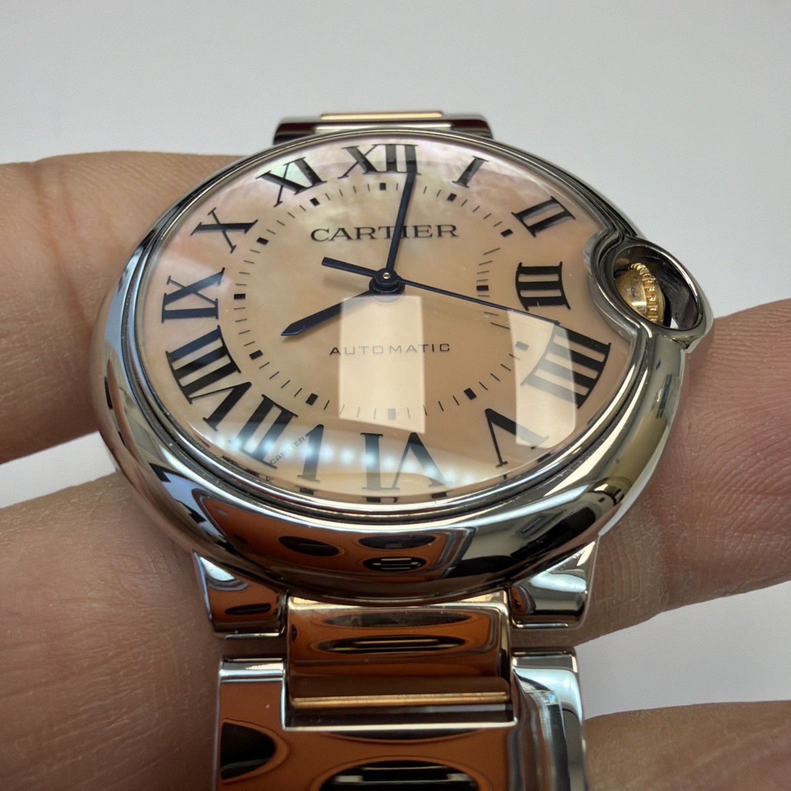 Cartier Ballon Bleu 18k Rose Gold And Stainless 36mm Pink Mop W6920033