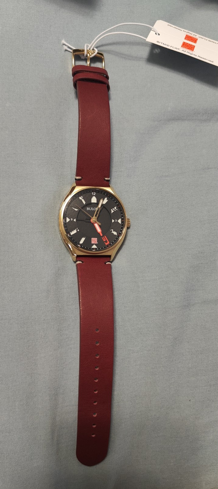 BULOVA 40mm MEN’S PERFORATED PANELS FRANK LLOYD WRIGHT BURGUNDY LEATHER 97A192