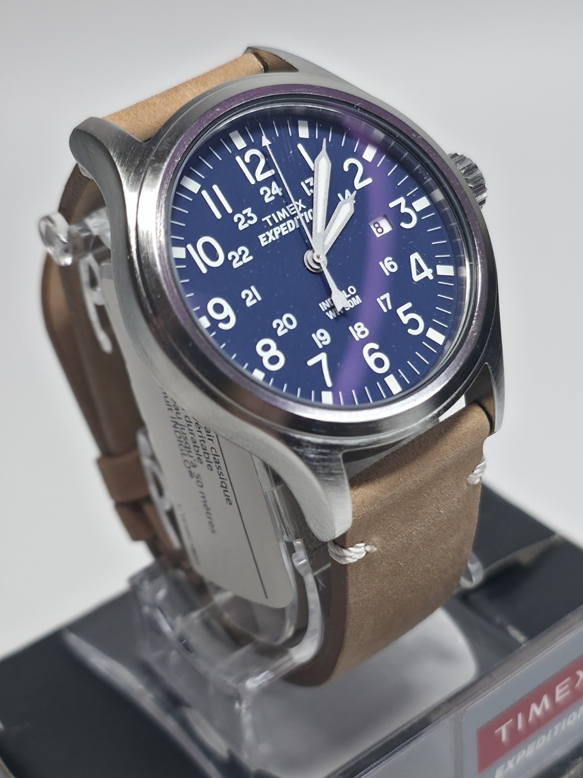 Timex Expedition Scout Quartz Watch | Blue Dial, Tan Leather Strap | NIB