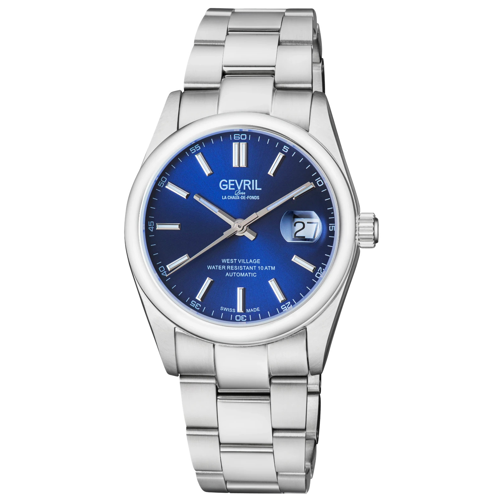 Gevril Men’s 48913 West Village Swiss Automatic SW200 Blue Sunray Dial Watch