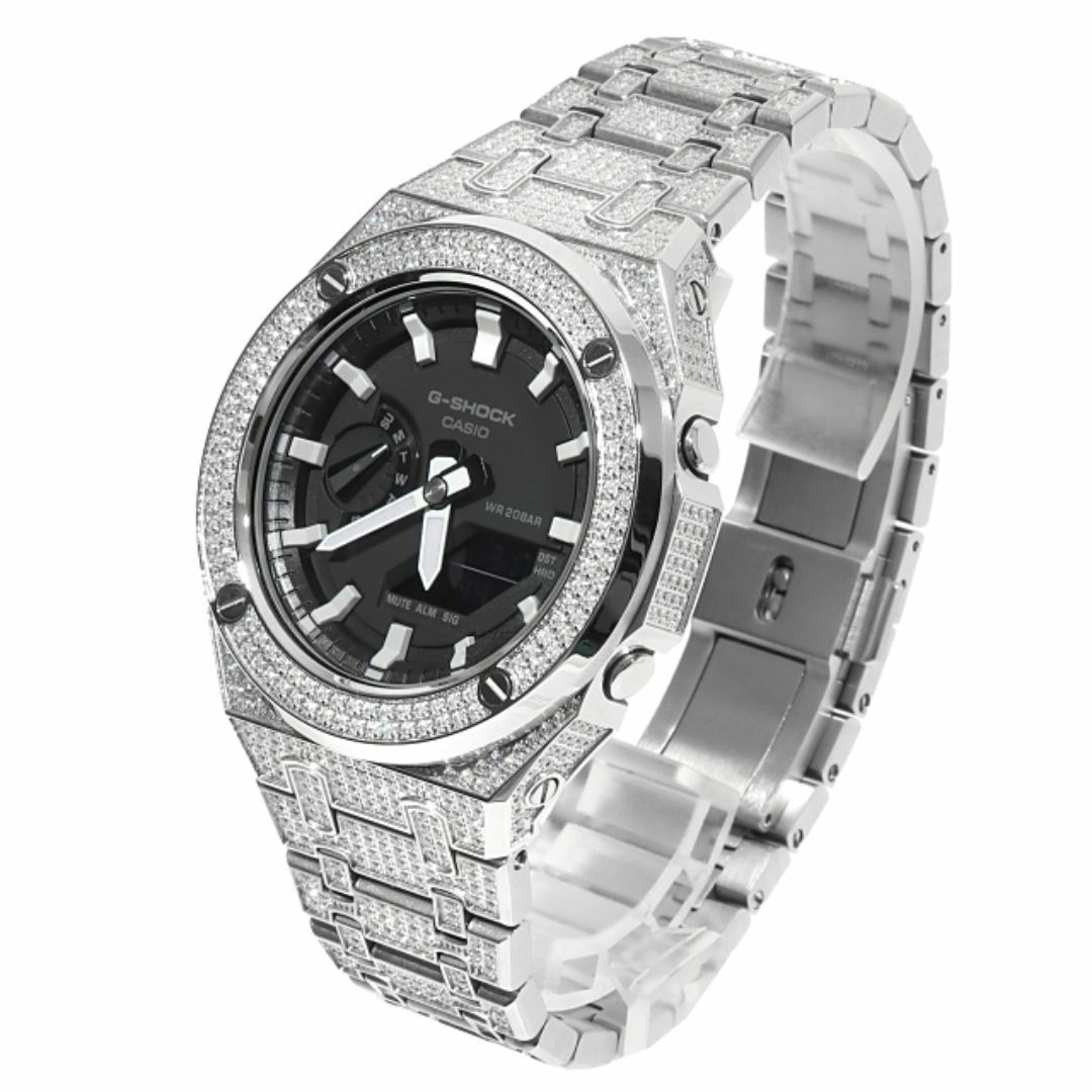 G-Shock GA2100 Metal Full CZ Zirconia Custom Casioak Silver Stainless Steel Blac