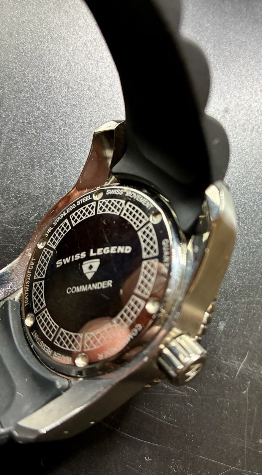 Swiss Legend Commander Watch Black Rubber Silicone Orange Chrome Needs Battery