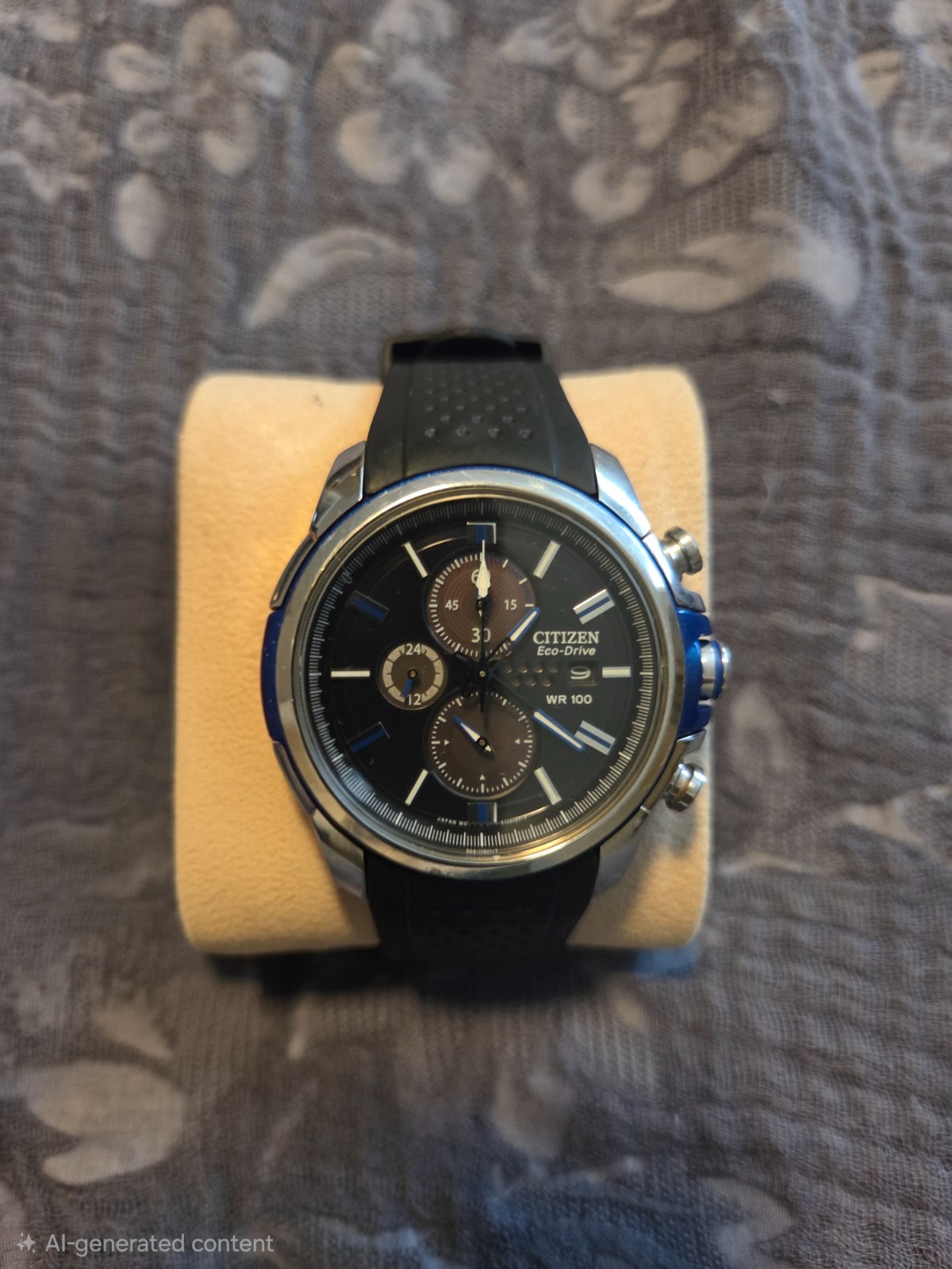 Citizen Eco-Drive Chronograph B612-S082757 Men’s Watch WR100 Black Blue Used