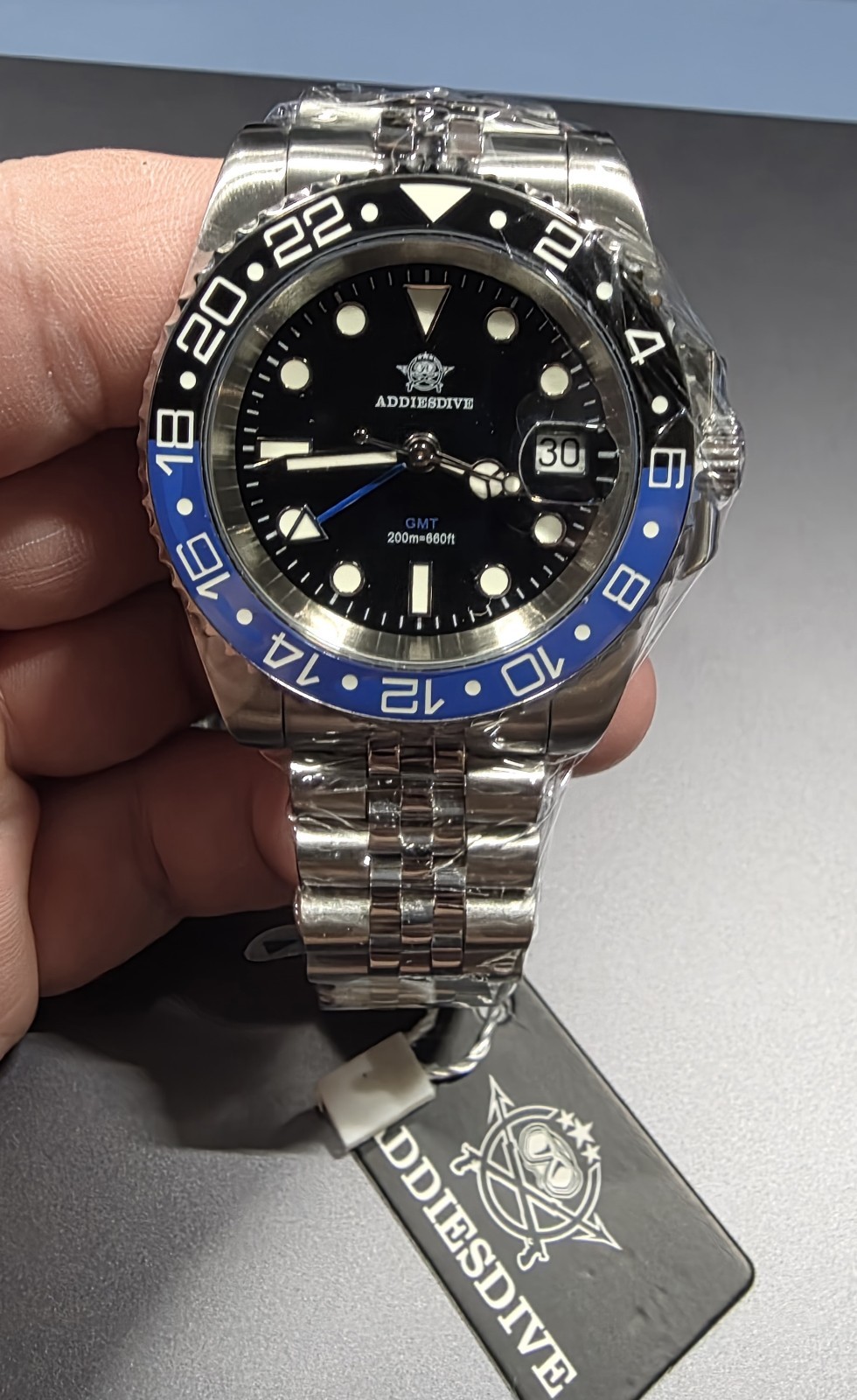 Addiesdive 40mm Mens GMT Swiss Ronda Quartz Dive Watch 200M Waterproof Stainless