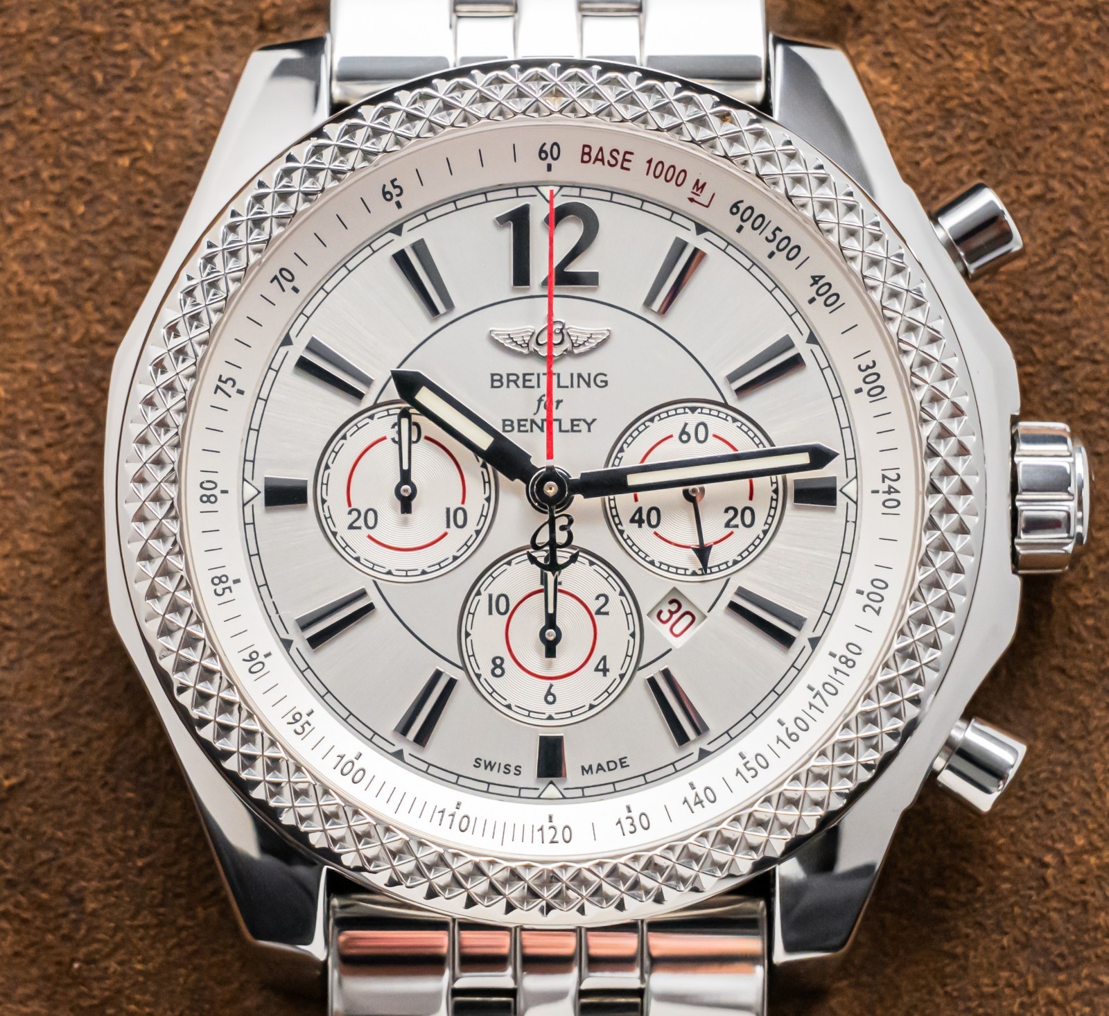 Breitling Bentley Barnato 42mm Silver Dial Box Papers SERVICED eBay Live A41390