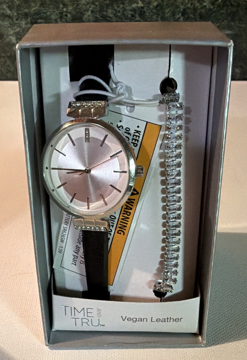 Time and Tru Women’s Quartz Analog Silver Dial Black Strap w/Box