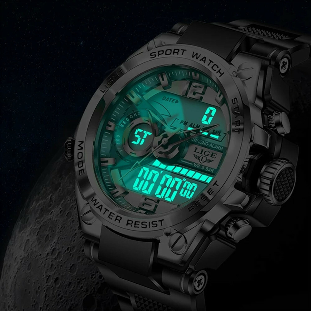 LIGE Men Military Watch Top Brand Sport Digital Wristwatch LED Display Stopwatch