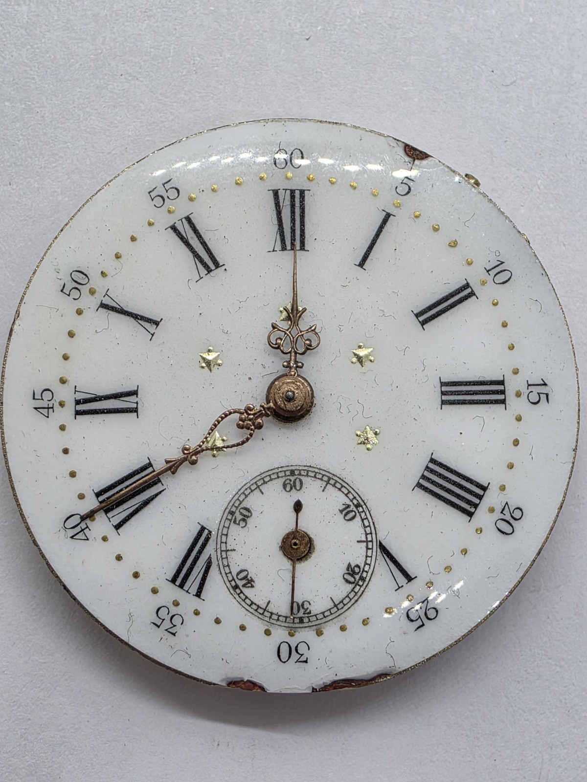 Vintage Pocket Watch Movement Cylinder Sub Second Hands Good Balance Main Spring