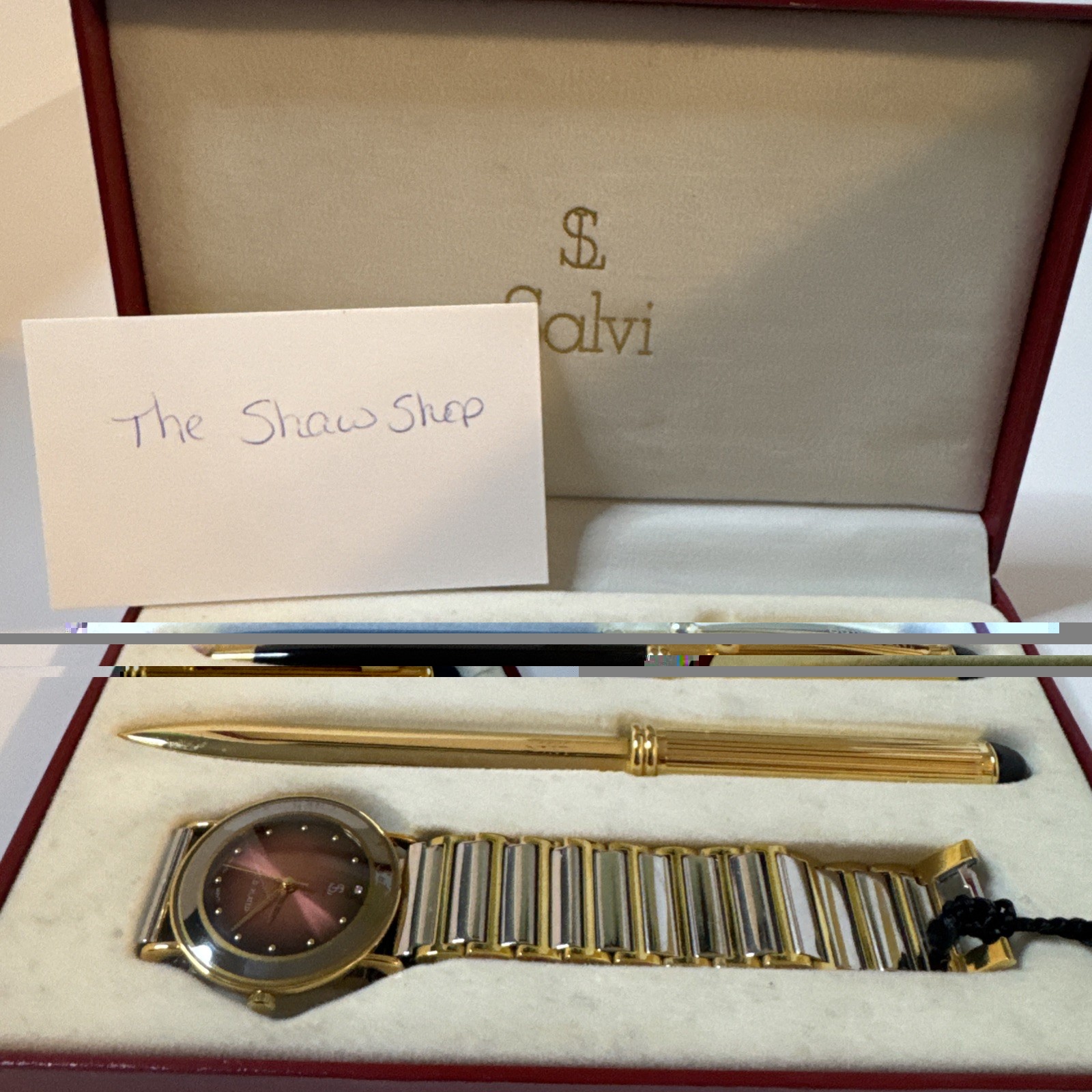 Salvi Unisex 18k Gold Plated Quartz Watch With letter Opener & Pen Gift Set VTG