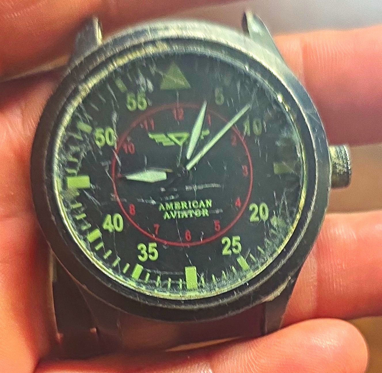 American Aviator 1945 Men’s Quartz Pilot Watch 44mm Black Dial Leather
