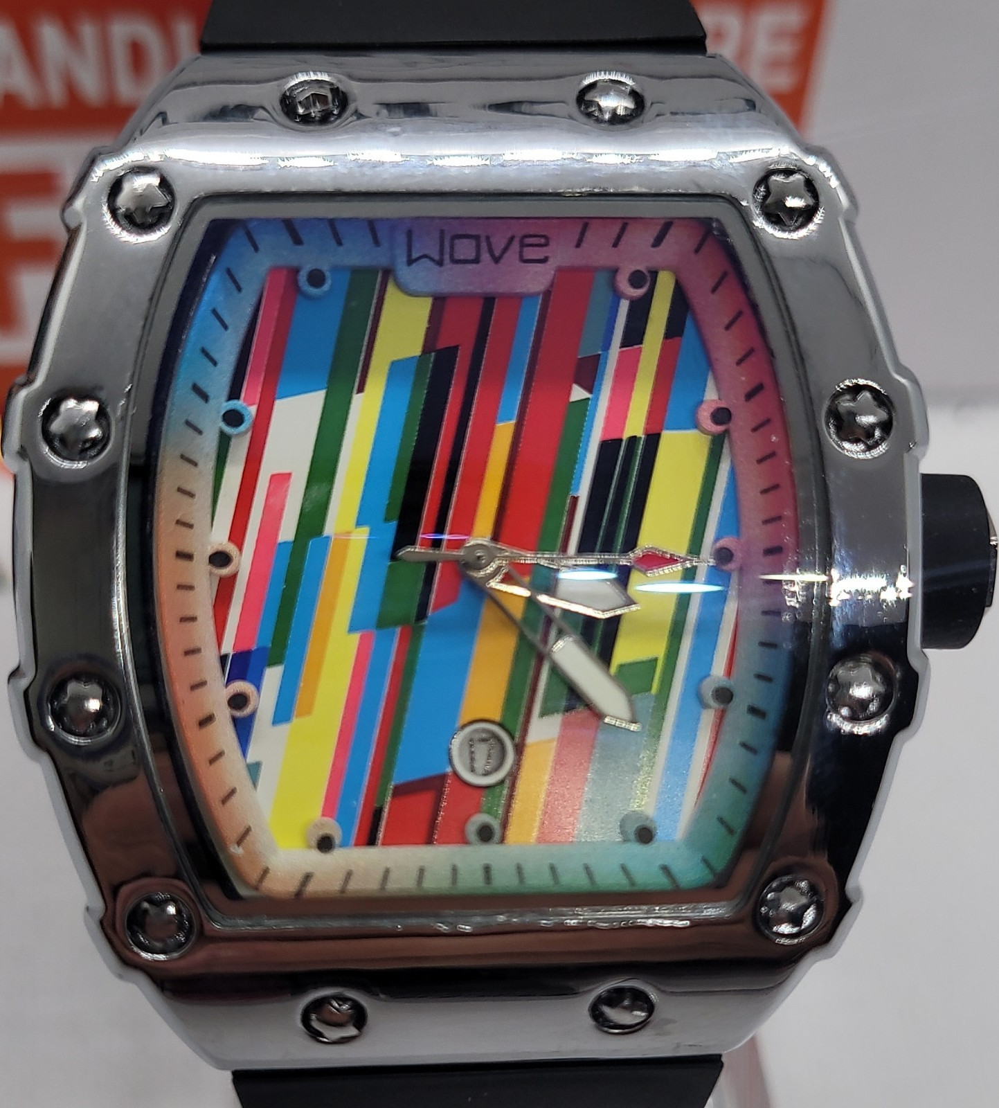 440 AJ wave multicolor graffiti dial tonneau black rubber strap water-resistant