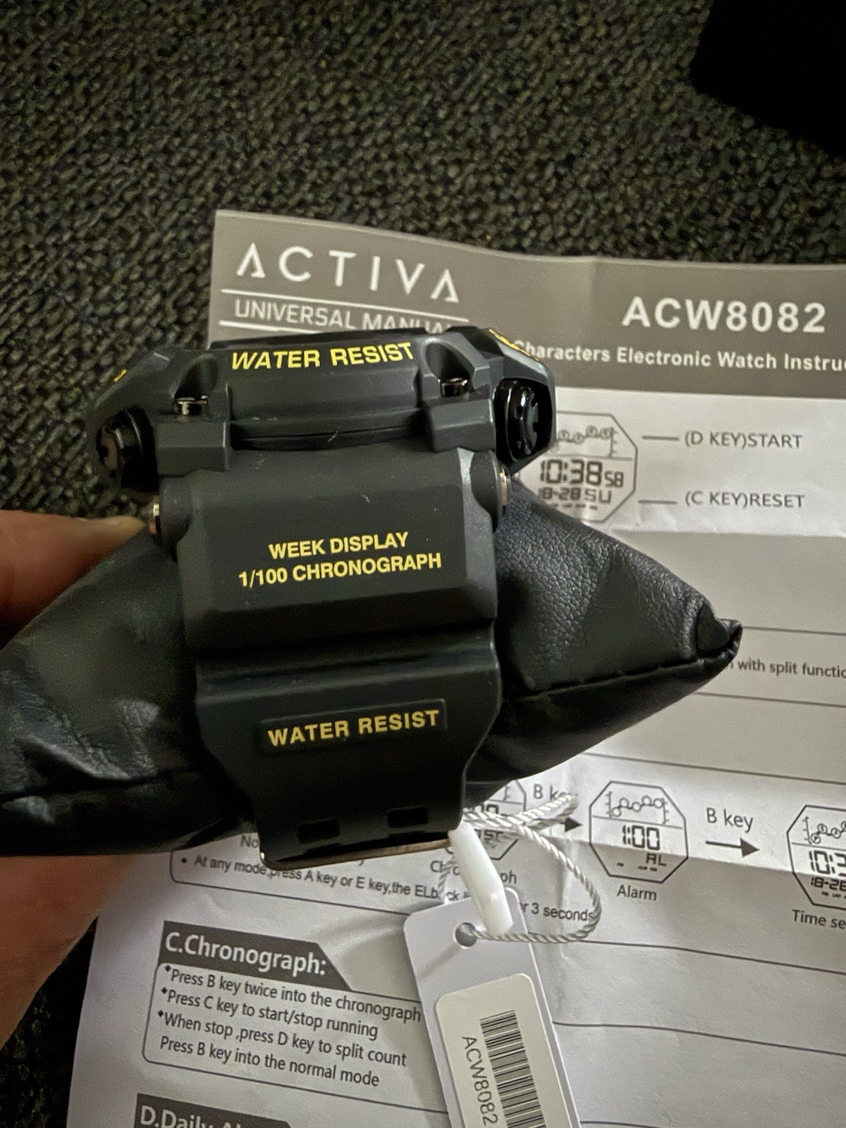 ACTIVA Digital Sport Quartz Watch Black Rubber Strap 30m Alarm Chrono Light