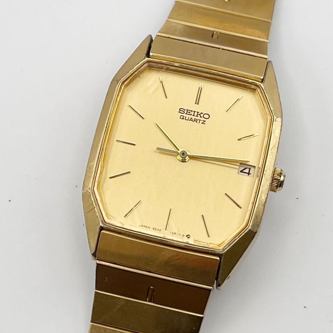 SEIKO Men’s Vintage Octagon Gold Quartz Date Dress Watch 6532-5310 1986