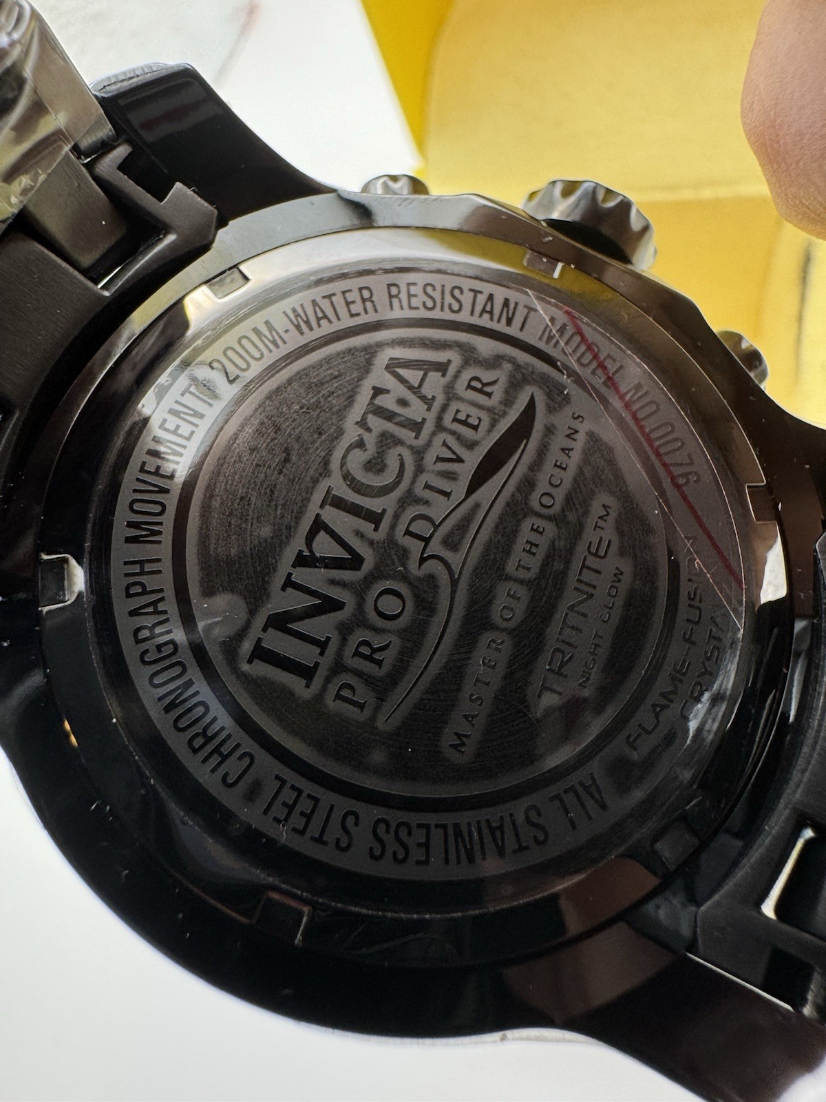 Invicta Pro Diver Tritnite (0076) Chronograph Quartz Black Dial Black Steel 50mm