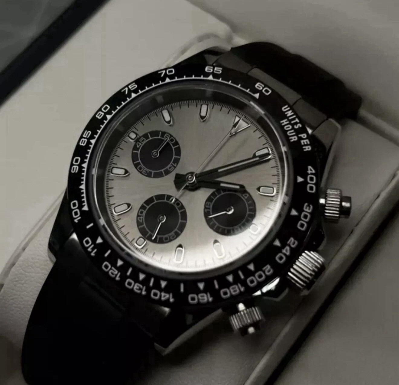 Custom 39mm Grey Seitona Mod Watch Rubber Band w/ VK63 Chronograph