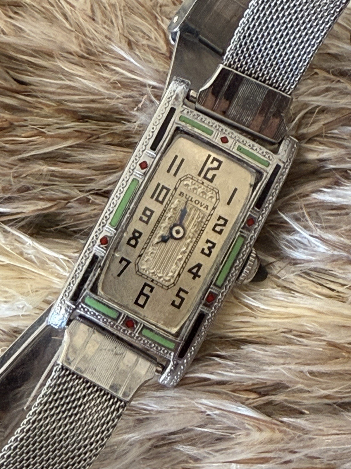 1935 Ladies Art Deco Enamel Bulova Watch~Vassar ~Runs