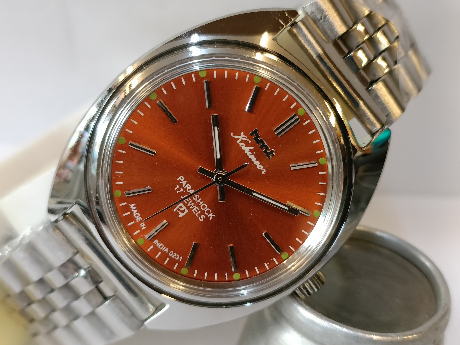 REFURBISHED HMT KOHINOOR 17J WINDING ORANGE DIAL 0231 INDIA MEN’S WORKING