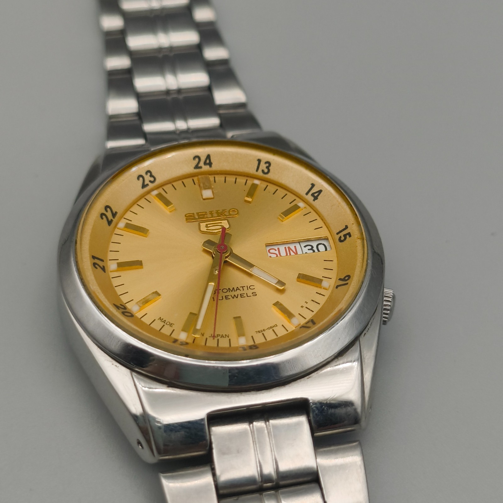 Vintage Seiko 5 Automatic 7S26 Golden Railway Time Watch Japan