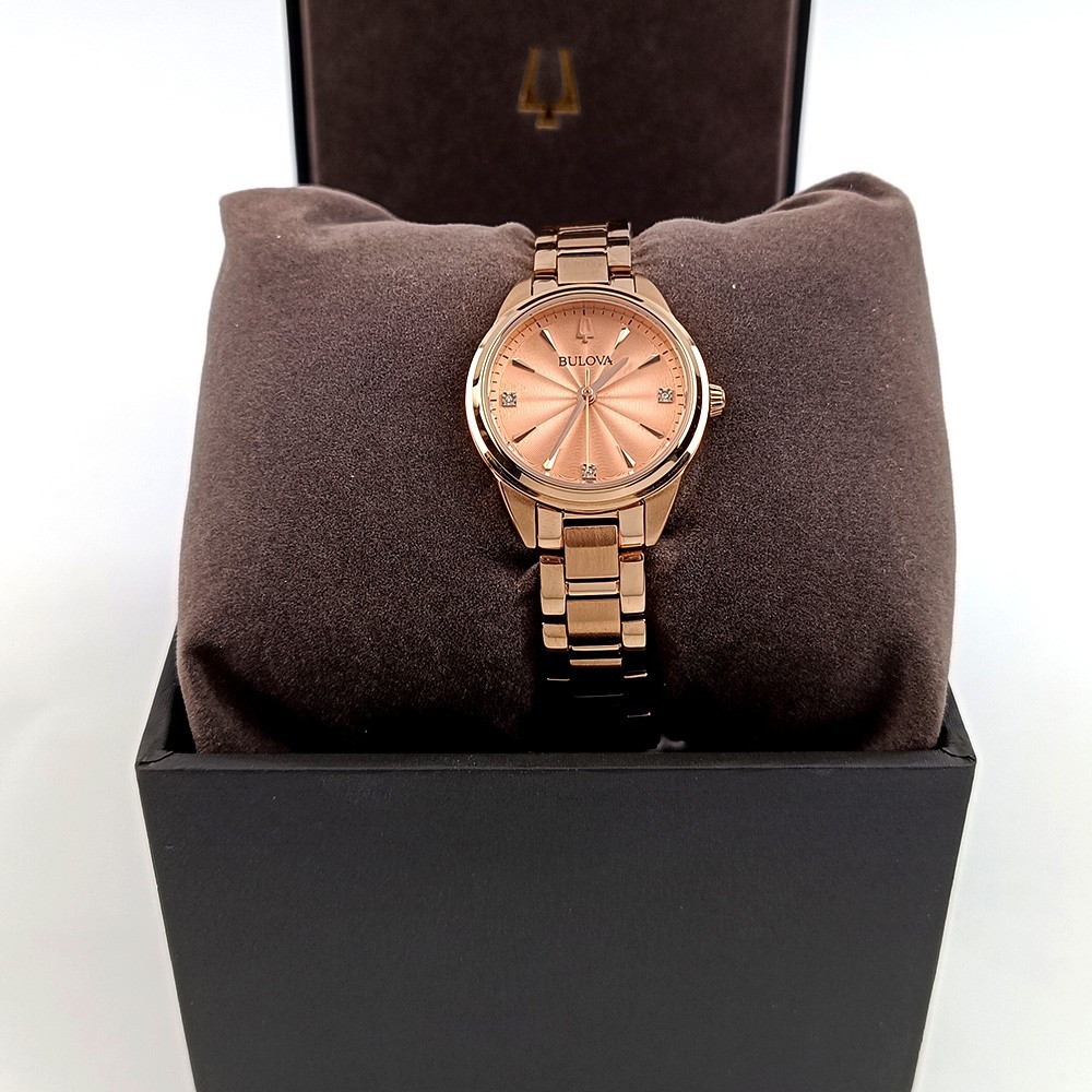 Women’s Bulova Sutton 97P151 Rose Gold Dial Bracelet Stainless Quartz Watch