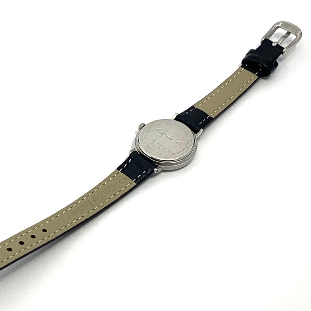 Agnes b. Quartz Analog Watch Black Leather Band Ivory Dial V701-6850