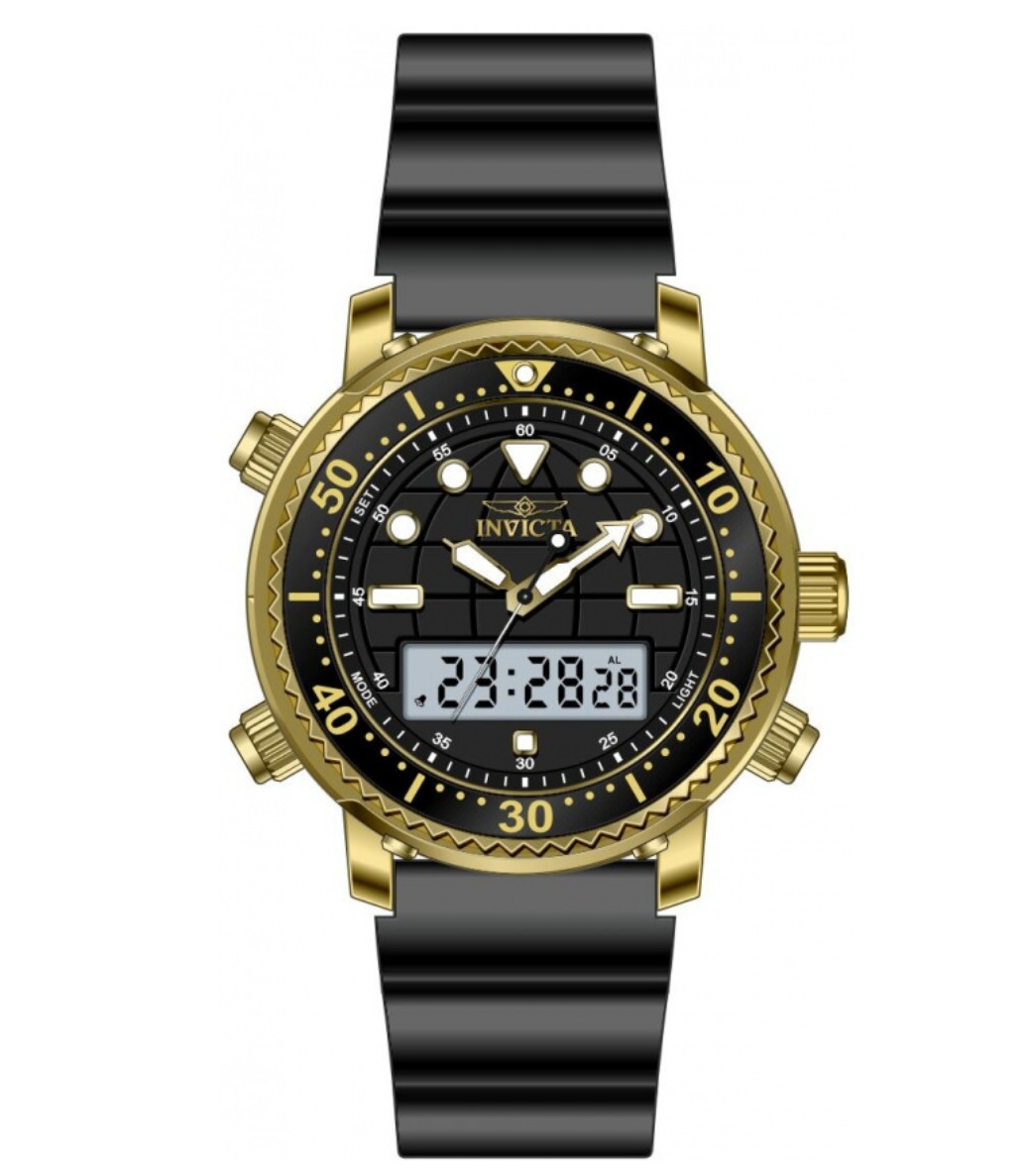 Invicta Pro Diver Men’s 46.5mm Gold Dual Time Digital Ana-Digi Watch 48369