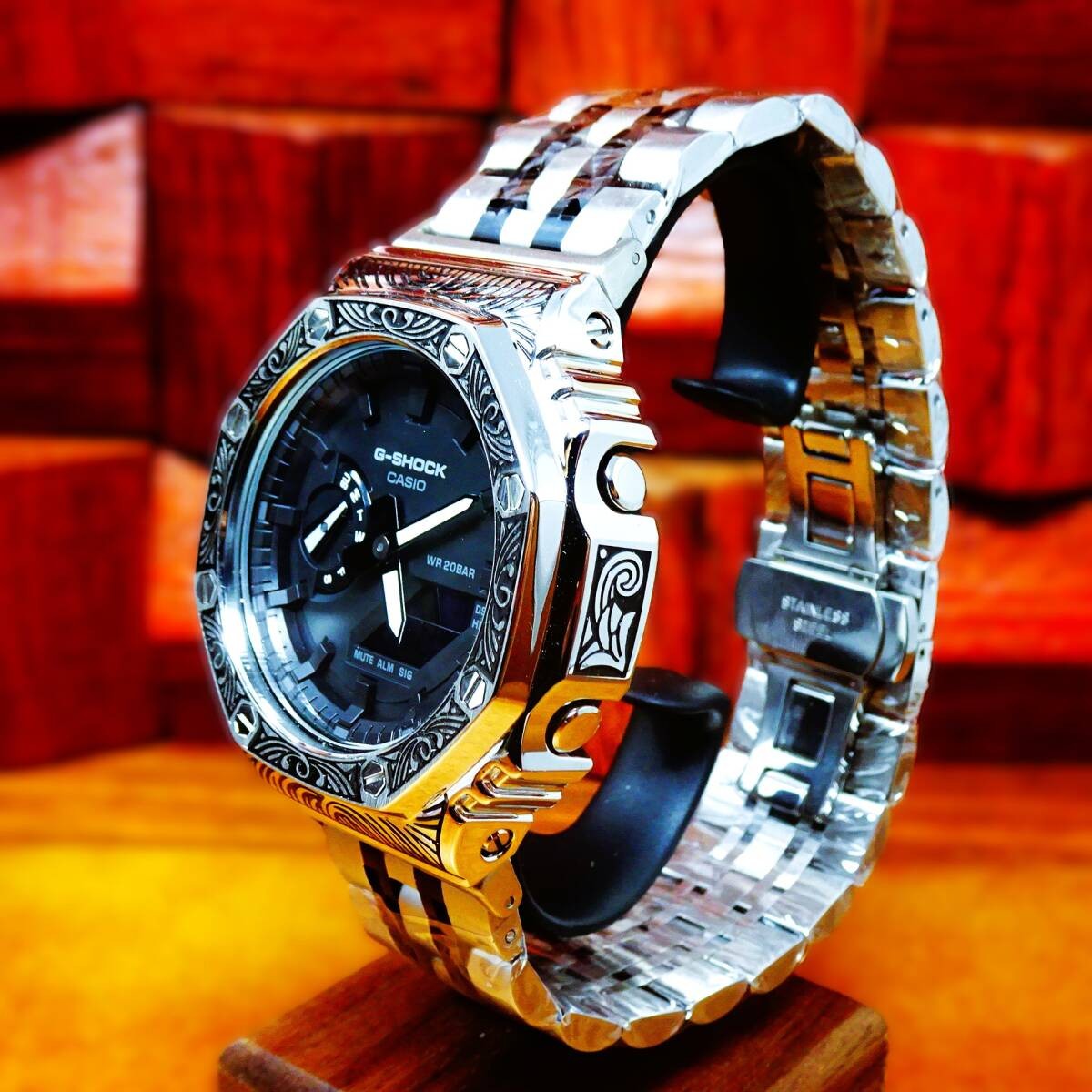 〓New〓mod Casioak〓G-Shock custom watch with body GA2100 Stainless steel Venetian