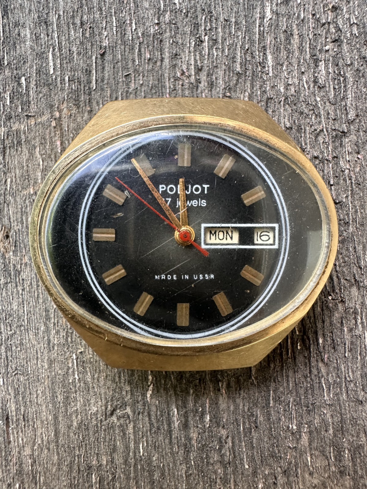 Vintage Poljot Chaika Stadium Gold Plated USSR 17 Jewels Mechanical Wristwatch.