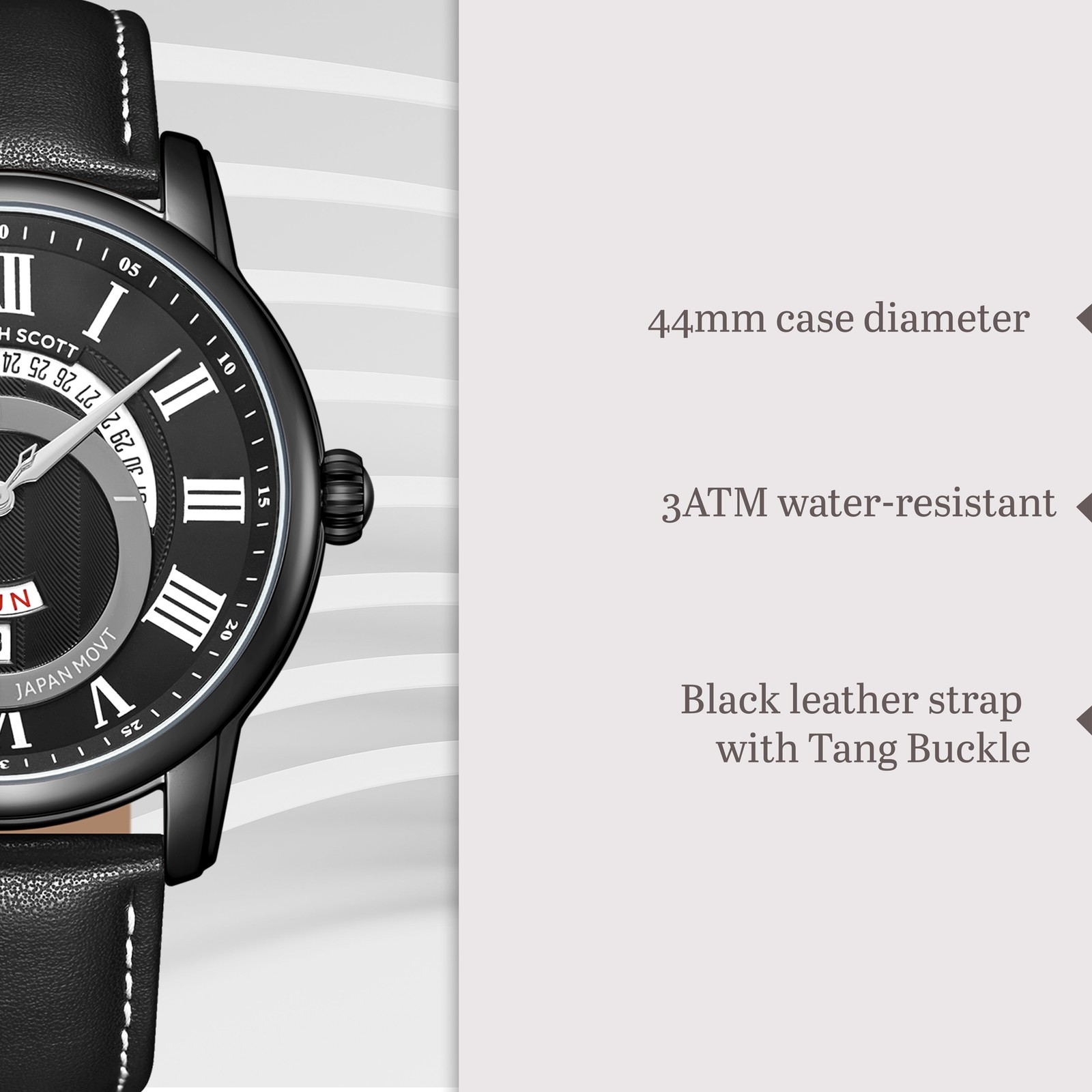 Kenneth Scott Men’s Analog Watch | Black Dial, 44mm, 30 m (3 ATM)