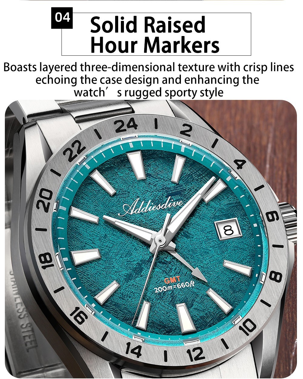 ADDIESDIVE AD2548 GMT Dive Watch Swiss Ronda 515-24H Quartz 200M Blue Wave 38mm