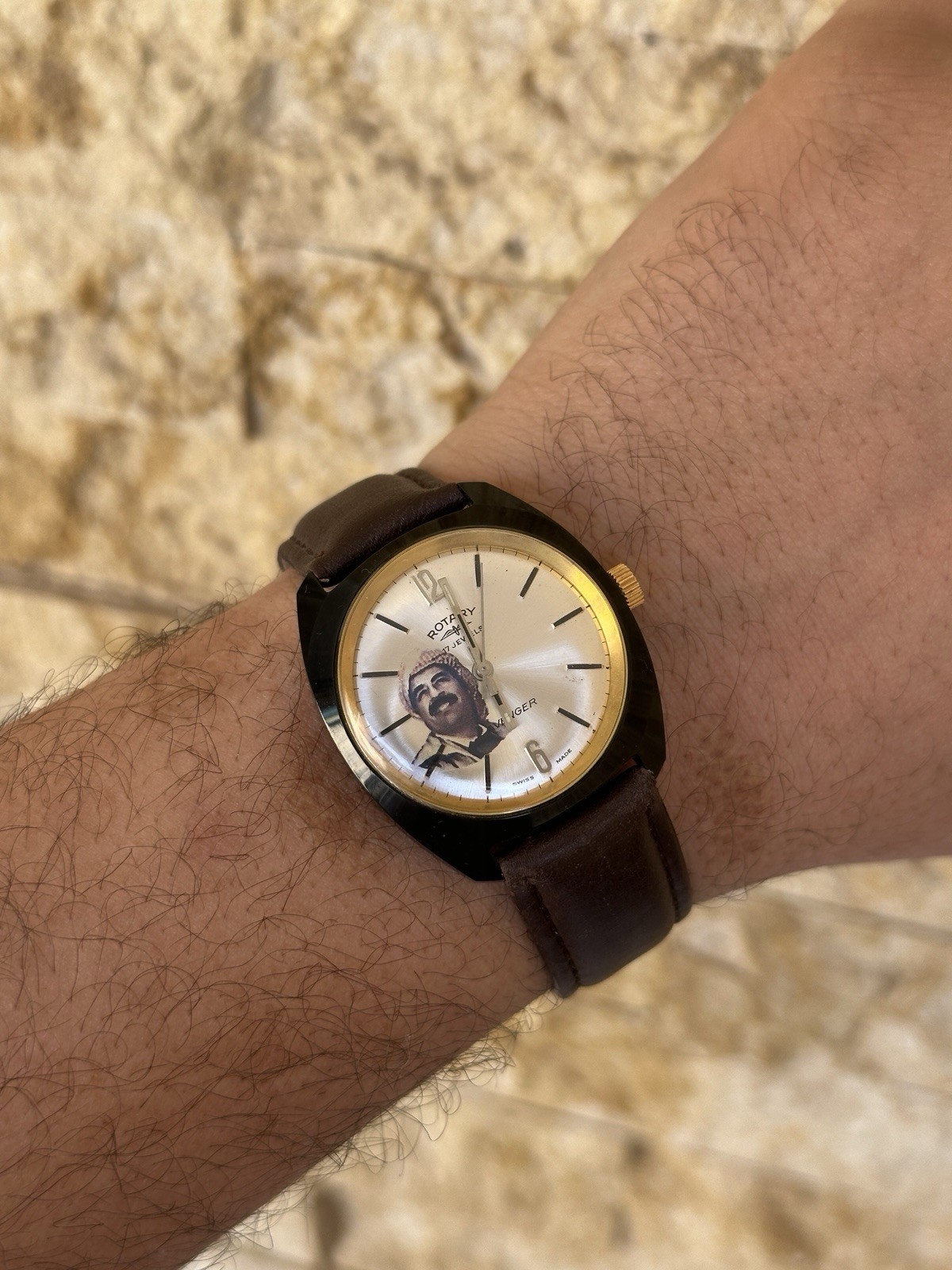 Vintage Rotary Saddam Hussein Iraq Portrait Watch Manual Wind 36mm Boxed 1970s