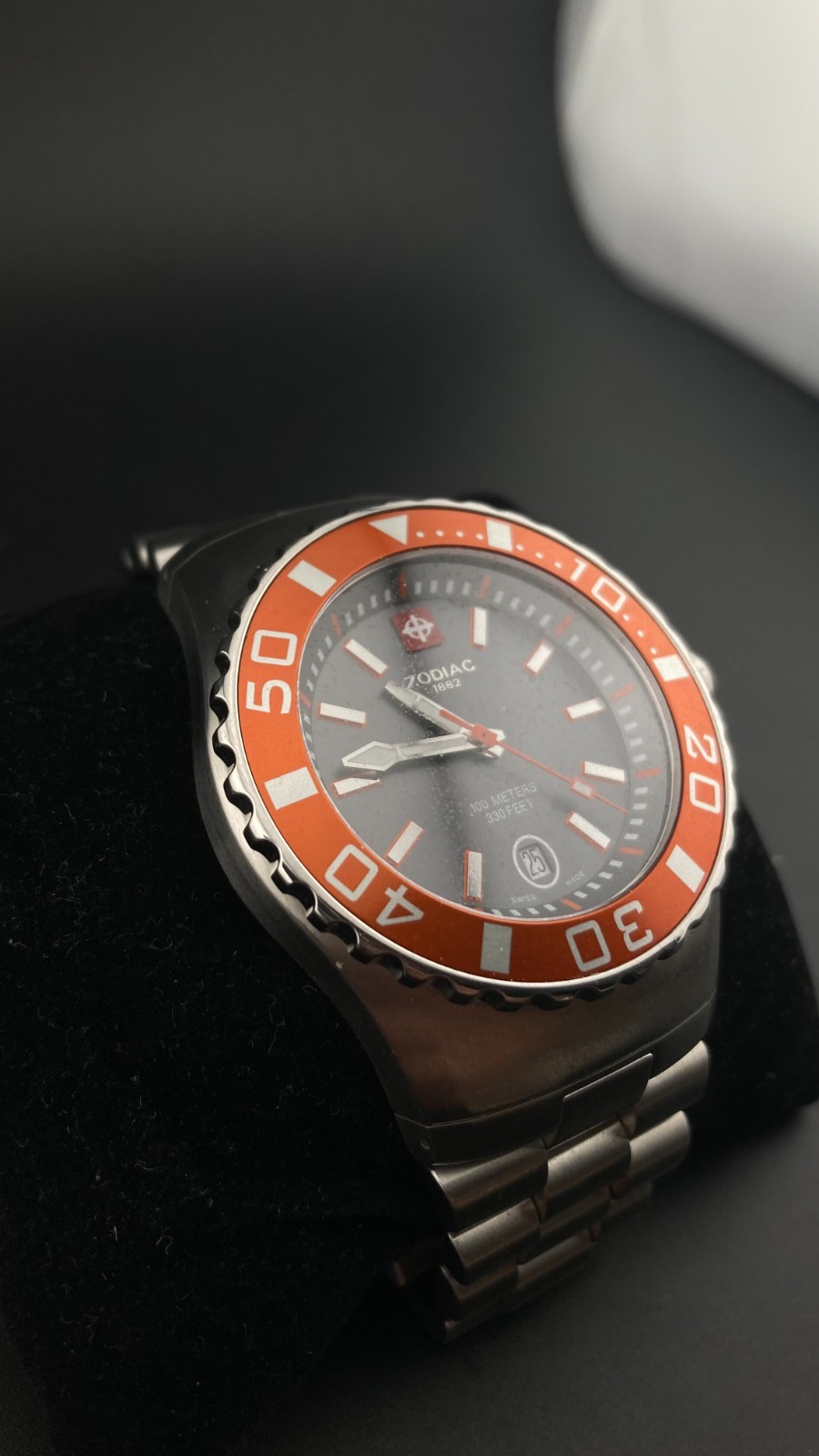 Zodiac Sea Ghost Men’s Watch, Z02404 – Orange Bezel, Gray Dial, 43mm Case, Steel