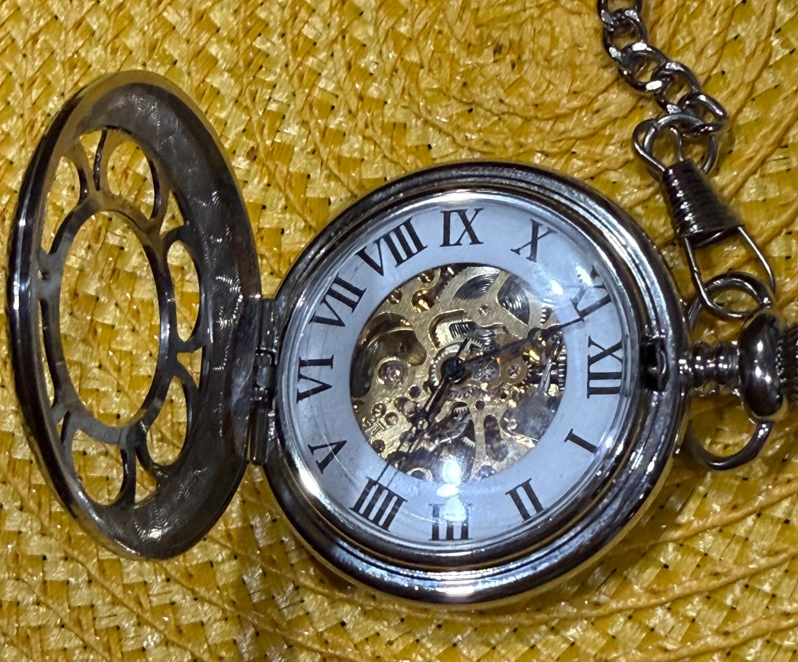 Kansas City Railroad Pocket Watch Mechanical Manual Hand Wind Skeleton Silver