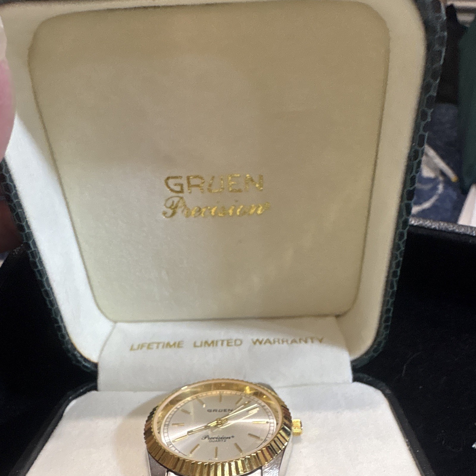 Gruen Precision Quartz Two-Tone Fluted Bezel 35mm Dress Watch w/ Box Papers