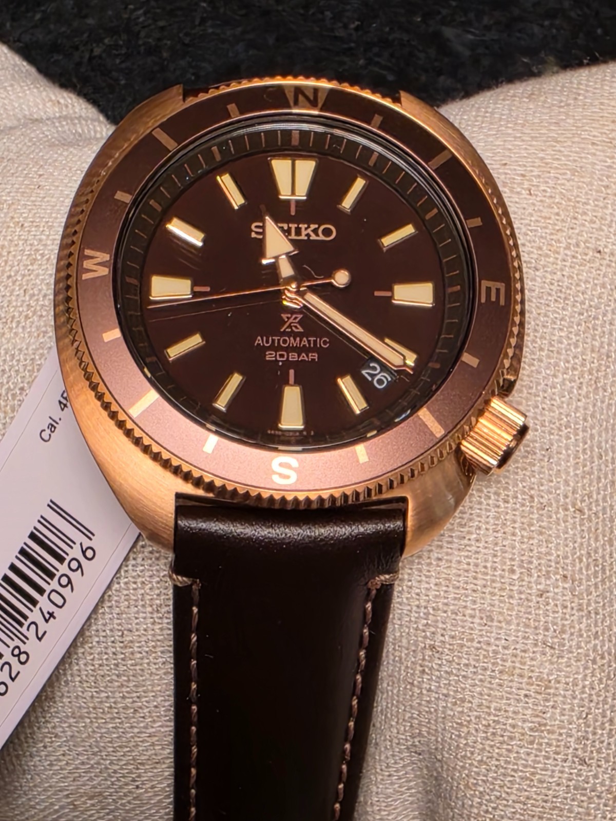 SEIKO ProspeX SRPG18K1 Brown Automatic Watch Leather Diver’s 200m Tortoise NOS