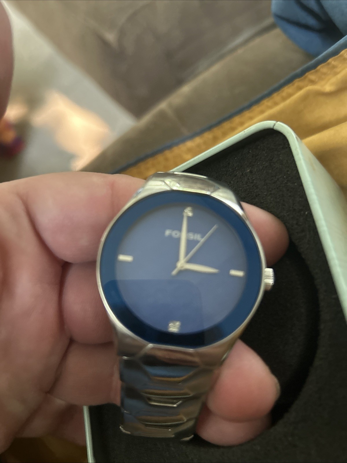 Fossil Men’s Quartz Watch Blue Silver Tone Dial