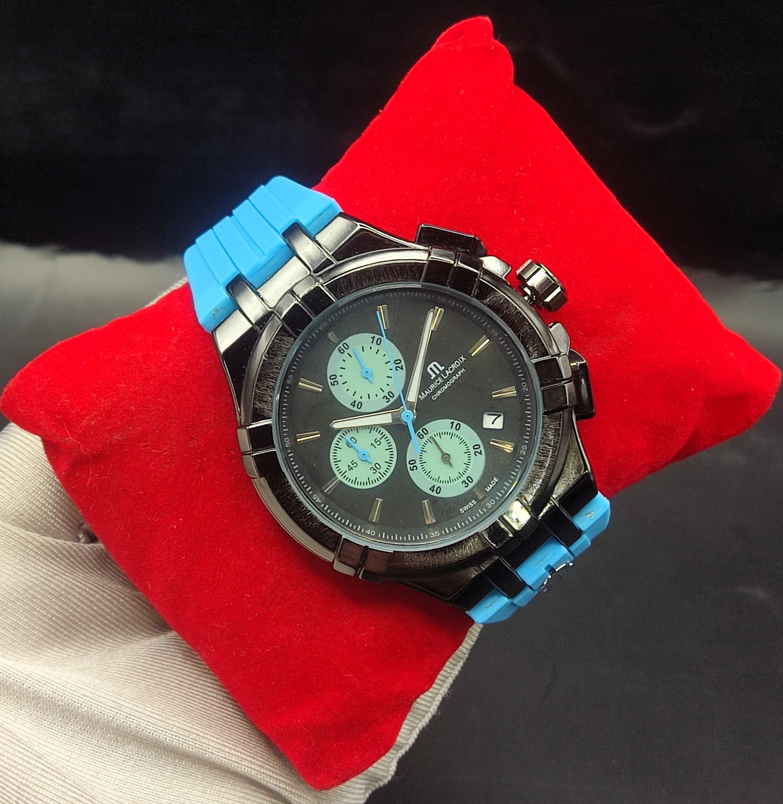 #Refurbished Maurice Lacroix Chronograph Black Dial Analog Men’s Wrist Watch